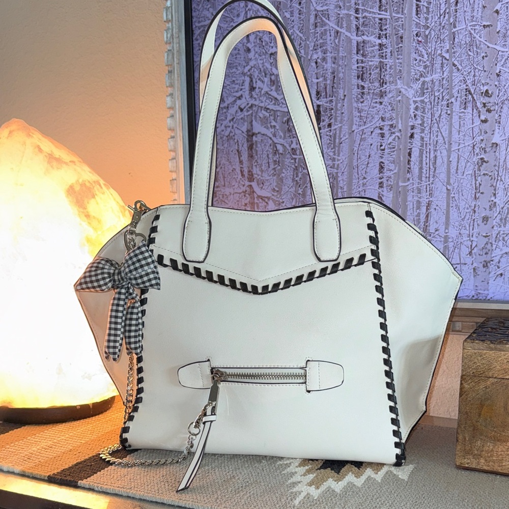 BCBGeneration White Tote with Black Accents